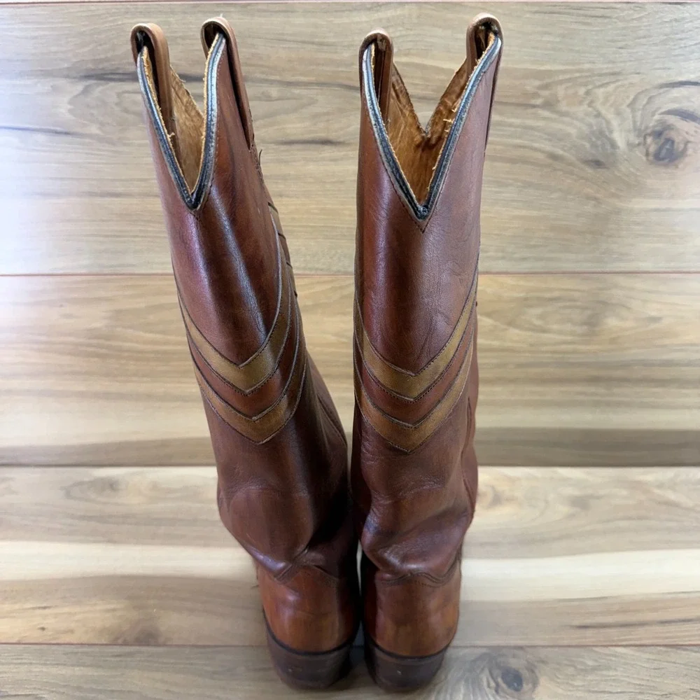Miss Capezio Vintage Tall Western Boots 6 M Whiskey Cognac Chevron Boho Festival